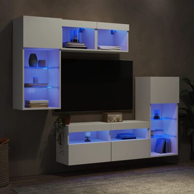 vidaXL Muebles de TV de pared con LED 5 pzas madera ingeniería blanco