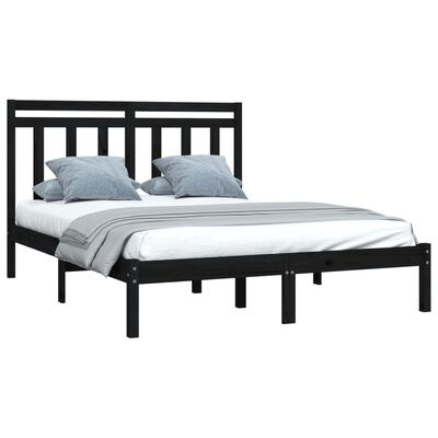 vidaXL Estructura de cama doble madera maciza negra 135x190 cm