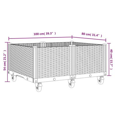 vidaXL Jardinera con ruedas PP gris 100x80x54 cm