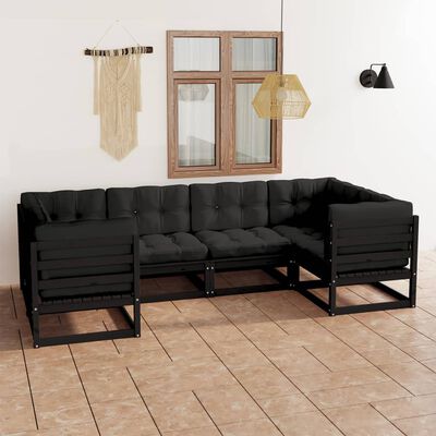 vidaXL Set de muebles de jardín 6 pzas con cojines madera pino negro