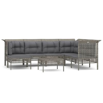 vidaXL Set de muebles de jardín 8 pzas y cojines ratán sintético gris