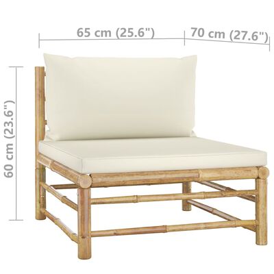 vidaXL Set de muebles de jardín 8 piezas bambú y cojines blanco crema