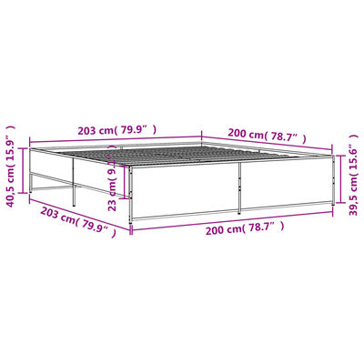 vidaXL Estructura cama madera ingeniería metal roble ahumado 200x200cm