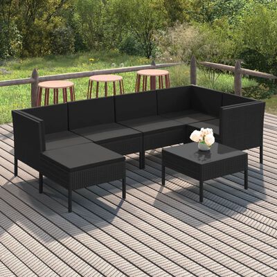 vidaXL Set de muebles de jardín 7 pzas y cojines ratán sintético negro