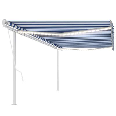 vidaXL Toldo automático con LED y sensor de viento azul y blanco 5x3 m