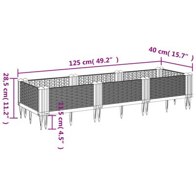 vidaXL Jardinera con clavijas PP gris claro 125x40x28,5 cm