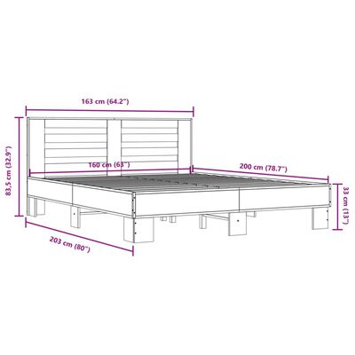 vidaXL Estructura cama madera ingeniería metal roble ahumado 160x200cm