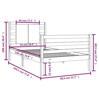 vidaXL Estructura de cama madera maciza de pino 75x190 cm