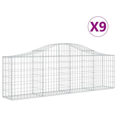 vidaXL Cestas de gaviones 9 uds forma de arco hierro 200x30x60/80 cm