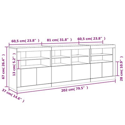 vidaXL Aparador con luces LED blanco 202x37x67 cm