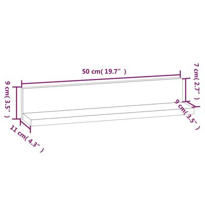 vidaXL Estantes de pared 2 uds madera maciza de pino 50x11x9 cm