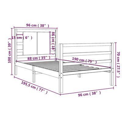 vidaXL Estructura de cama madera maciza de pino blanco 90x190 cm