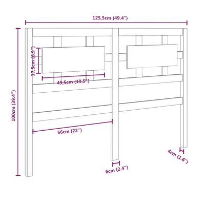 vidaXL Cabecero de cama madera maciza pino marrón miel 125,5x4x100 cm