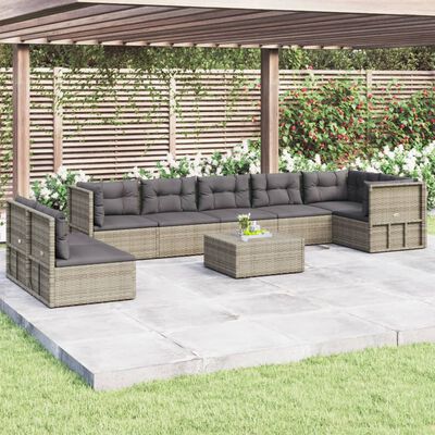 vidaXL Set de muebles de jardín 8 pzas y cojines ratán sintético gris