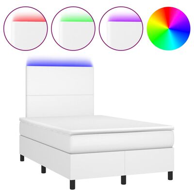 vidaXL Cama box spring colchón y LED cuero sintético blanco 120x190 cm