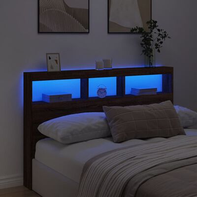 vidaXL Cabecero de cama con luz LED marrón roble 160x17x102 cm