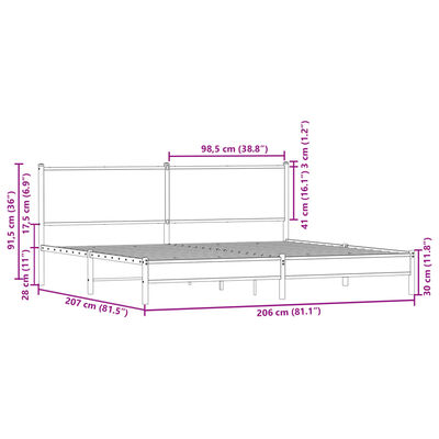 vidaXL Estructura de cama sin colchón metal roble marrón 200x200 cm