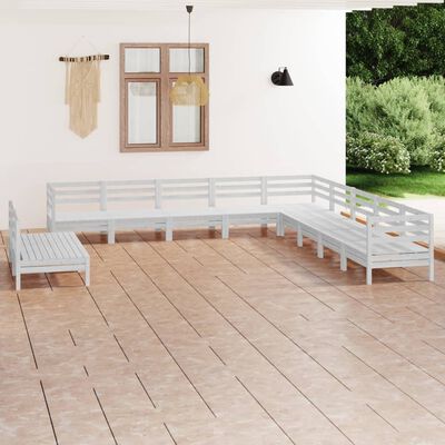 vidaXL Juego de muebles de jardín 11 piezas madera maciza pino blanco