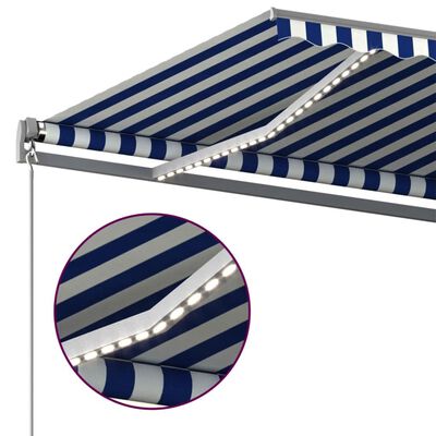 vidaXL Toldo automático LED sensor de viento azul y blanco 450x300 cm