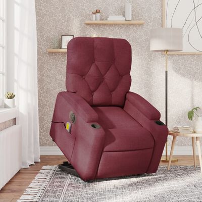 vidaXL Sillón de masaje elevable eléctrico tela rojo tinto