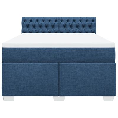 vidaXL Cama box spring con colchón tela azul 160x200 cm