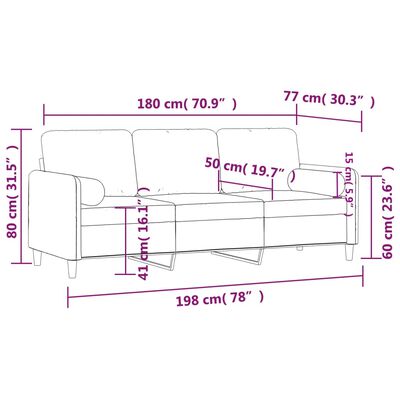 vidaXL Sofá de 3 plazas con cojines terciopelo rosa 180 cm