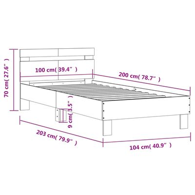 vidaXL Estructura de cama cabecero luces LED roble Sonoma 100x200 cm