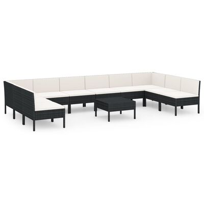 vidaXL Set de muebles de jardín 11 pzas cojines ratán sintético negro