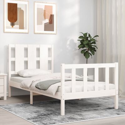 vidaXL Estructura de cama con cabecero madera maciza blanco 90x200 cm