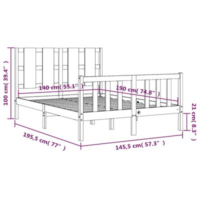 vidaXL Estructura de cama con cabecero madera maciza 140x190 cm