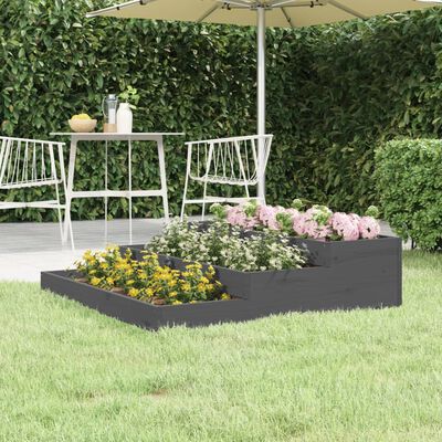 vidaXL Jardinera de madera maciza de pino gris 107x107x27 cm