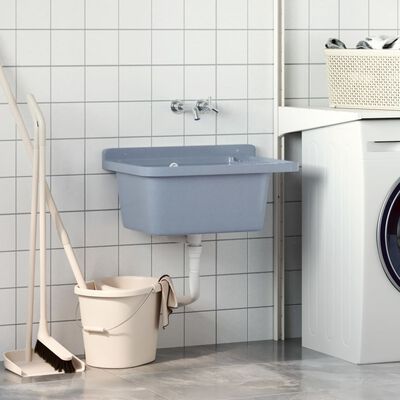 vidaXL Fregadero lavabo de pared resina gris 60x40x28 cm