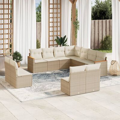 vidaXL Set de sofás de jardín 11pzas con cojines ratán sintético beige