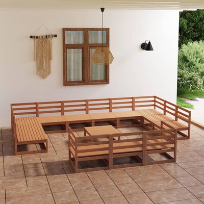 vidaXL Juego de muebles de jardín 14 piezas madera maciza de pino