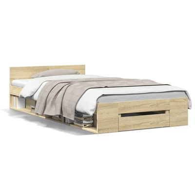 vidaXL Cama con cajón madera de ingeniería roble Sonoma 75x190 cm