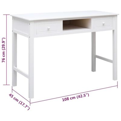 vidaXL Escritorio de madera maciza de Paulownia blanco 108x45x76 cm