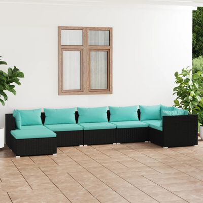 vidaXL Set de muebles de jardín 7 pzas y cojines ratán sintético negro