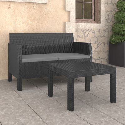 vidaXL Set de muebles jardín 2 piezas cojines PP ratán gris antracita