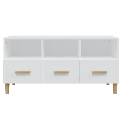 vidaXL Mueble de TV madera contrachapada blanco brillo 102x36x50 cm