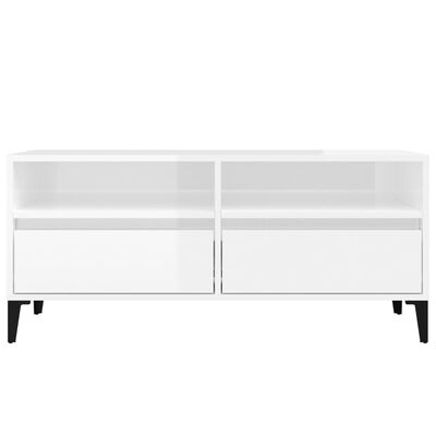 vidaXL Mueble de TV madera contrachapada blanco brillo 100x34,5x44,5cm