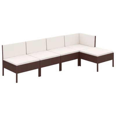 vidaXL Set muebles de jardín 5 pzas y cojines ratán sintético marrón