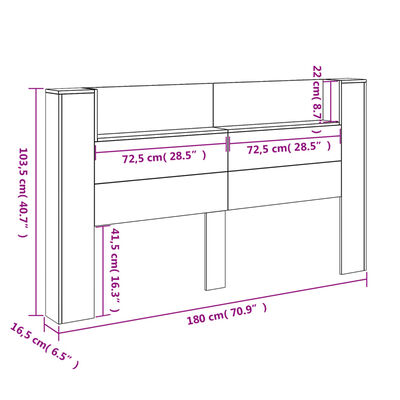 vidaXL Cabecero de cama con LED roble ahumado 180x16,5x103,5 cm