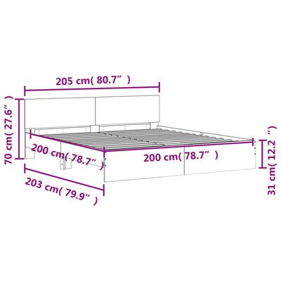 vidaXL Estructura de cama con cabecero roble ahumado 200x200cm