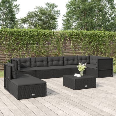 vidaXL Set de muebles de jardín 8 pzas y cojines ratán sintético negro