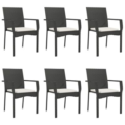 vidaXL Set de comedor de jardín 7 pzas y cojines ratán sintético negro