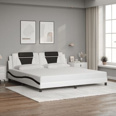 vidaXL Estructura cama con LED cuero sintético blanco negro 200x200 cm