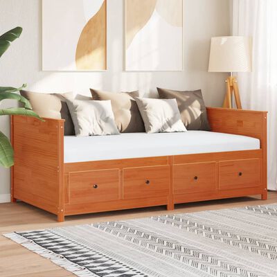 vidaXL Sofá cama de madera maciza de pino marrón cera 100x200 cm