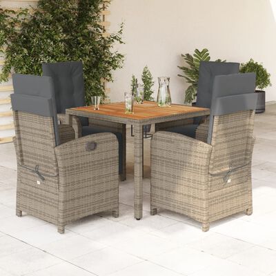 vidaXL Set comedor de jardín 5 piezas con cojines ratán sintético gris