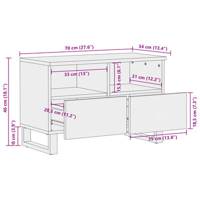 vidaXL Mueble de TV madera maciza de acacia 70x34x46 cm