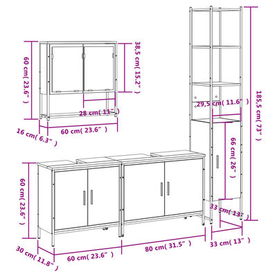 vidaXL Set de muebles baño 4 pzas madera contrachapada roble marrón